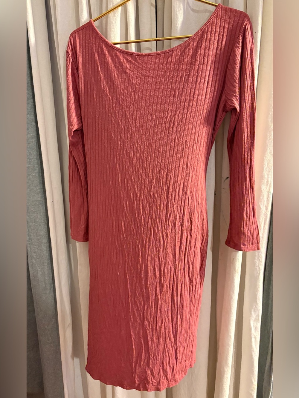 Women’s Slim Ribbed Long Sleeve Dress in  Coral Size XL